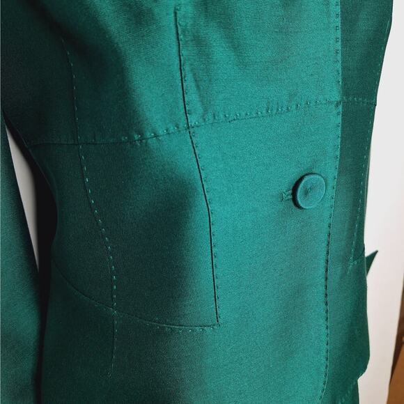 Vintage Albert Nipon Skirt Suit Wool Silk 8 Emerald Green Jackie O Classic 60s - Picture 10 of 16